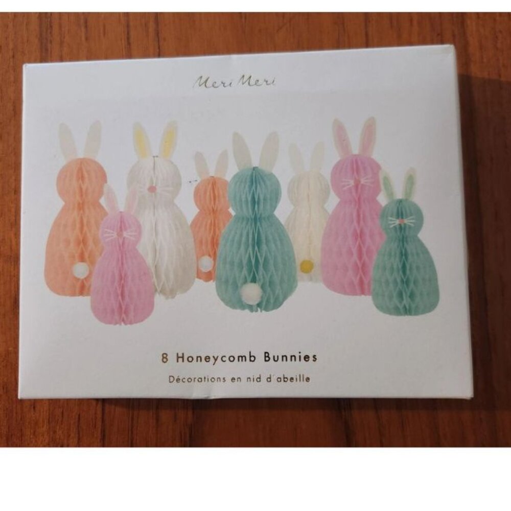 NIP SEALED SET 8 Meri Meri Honeycomb Bunnies Pastel Spring Easter Decoration